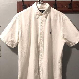 RALPH LAUREN Mens short sleeve white sears sucker shirt L